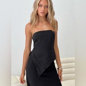 NWT Princess Polly Birdie Asymmetric Tube Top Strapless Linen Blend Top Black